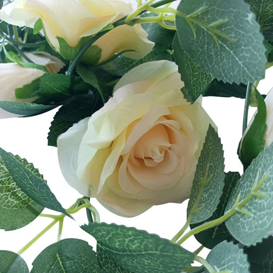 2 Stuks Klimop Slinger met grote rozen kunstbloem -2 meter lang-decoratieve slinger-Bloemenkrans-champagne