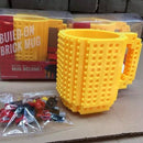 Build on Brick Mug - geel - 350 ml - bouw je eigen mok met bouwsteentjes - BPA vrije drinkbeker cadeau voor kinderen of volwassenen - koffie thee limonade of andere dranken - pennenbeker - creatief accessoire voor op bureau -HnD
