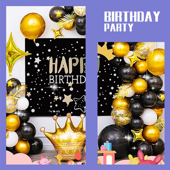 47 delig verjaardagset - Thema: Goudtinten en zwart - poster en ballonen  - Versiering voor feestjes, verjaardag - feestdecoratie