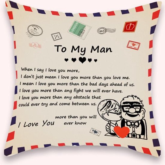 Sierkussensloop 45x45 cm - cadeau voor man - "To my man