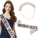Happy Birthday Tiara en Sjerp-Met text "Birthday Queen"- Ideaal als Cadeau voor Verjaardagen-birthday diadeem-goud