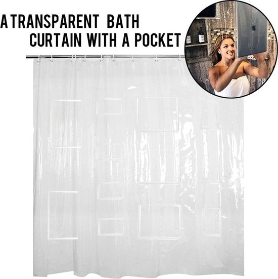 TDR Douchegordijn met 12 Vakjes voor Mobiel en Tablet