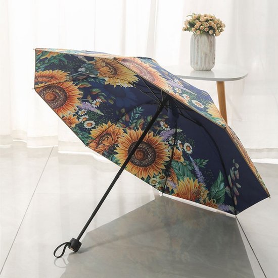TDR-Opvouwbaar bloem paraplu - Zonbescherming Anti-Uv UPF50 + -Windproof- Stevig paraplu met diameter van 97 cmmarineblauw