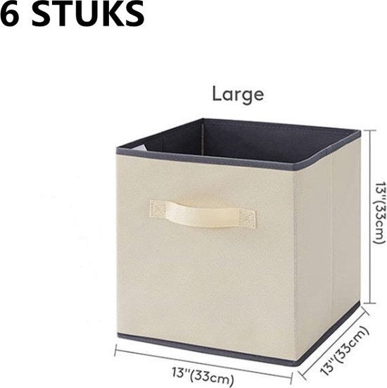 6 stuks Opbergdoos voor Kleding en Speelgoed- Duurzaam non-woven materiaal - Opvouwbaar ontwerp - Multifunctioneel en veelzijdig-33*33*33CM -beige