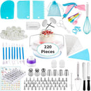 220delig- Luxe Cake & Taart Decoratie Set - 220-delig - Bakspullen - Taartversiering - Incl. Spuitzak Met Spuitmondjes Set – Taartplateau – Cupcake Vormpjes – Paletmes – Taartzaag – Cupcake Decoratie – Bakset