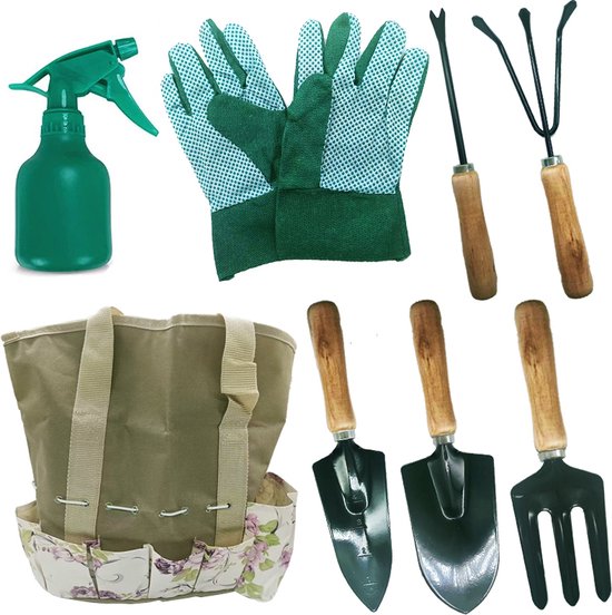 Complete 8-delige Tuingereedschapsset met handige draagtas voor Een Bloeiende Tuin-Duurzaam, Roestvrij Staal en Ultiem Gemak