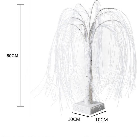 Stijlvolle LED Wilgenboom Lamp 50cm hoog met 7 modi-voor Woonkamer en Slaapkamer - Dual Power (USB & Batterij), Warm Wit Sfeerlicht, Energiezuinig & Veelzijdig Design-wit