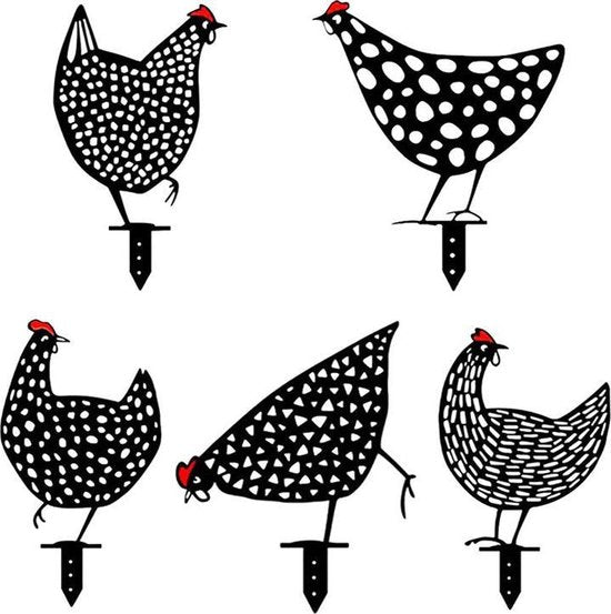 TDR - decoratief Acryl kunststof silhouetten van kip op stok voor in de tuin,  5 delig