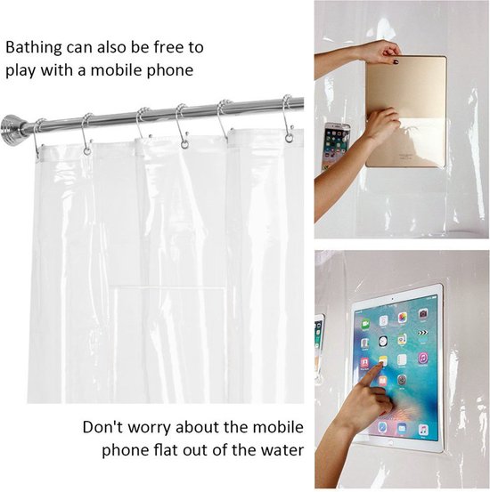 TDR Douchegordijn met 12 Vakjes voor Mobiel en Tablet