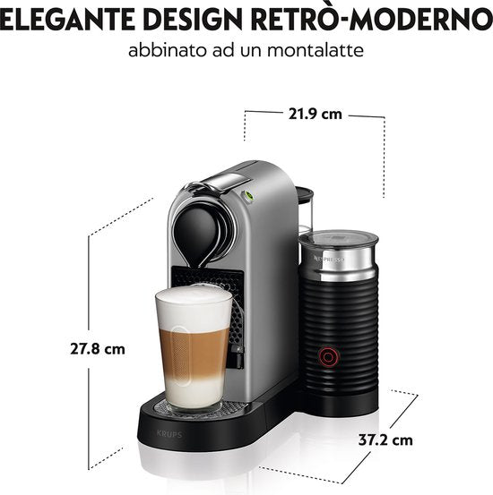 Krups Nespresso Citiz & Milk XN761B - Koffiecupmachine - Zilver - Met Melkopschuimer - Compact - Retro Design