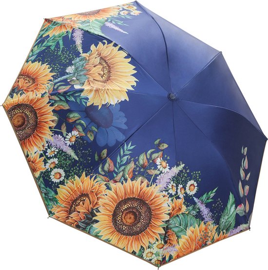 TDR-Opvouwbaar bloem paraplu - Zonbescherming Anti-Uv UPF50 + -Windproof- Stevig paraplu met diameter van 97 cmmarineblauw