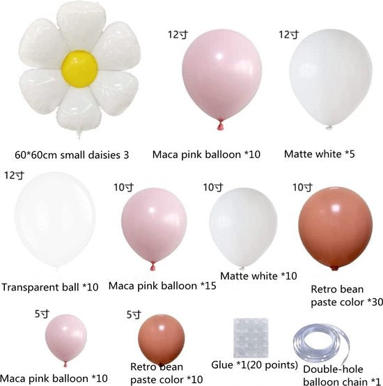 Ballonketting Set Madelief - Ballonnenboog voor Feest & Huwelijk - 105 Stuks