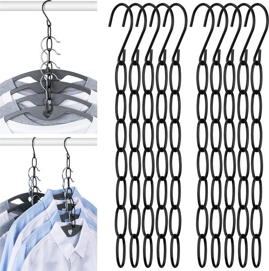 10 Kledinghangers met Metalen Ketting - Zwart