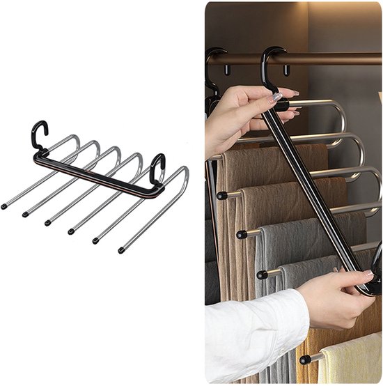 Ruimtebesparende Kledinghanger - Kledinghangers - Kapstok - Broekhanger - Antislip - Zwart - 6 Haken
