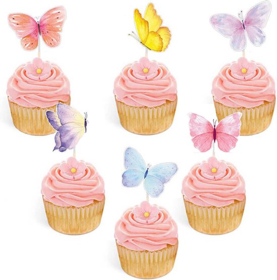 48 delig cup cake/fruit prikkers - Thema: vlinder -voor decoreren van cake, fruit, cup cake, muffin en andere desserts