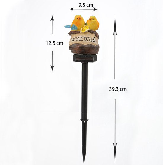 Solar tuinlamp welkomstlamp met vogels, geel 39 cm