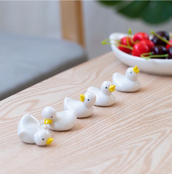 5 stuks Keramische Eetstokjeshouders Witte Eend – Set van 5 – Vaatwasserbestendig
