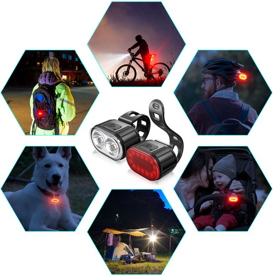 Xtraworks- Waterdichte USB oplaadbare Fietsverlichting-IPX4 waterdicht-voor en achter-zwart