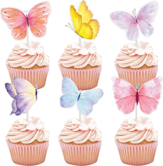 48 delig cup cake/fruit prikkers - Thema: vlinder -voor decoreren van cake, fruit, cup cake, muffin en andere desserts