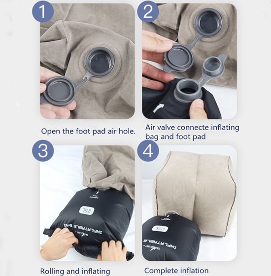 Opblaasbaar voetkussen - 3 hoogtestanden - Grijs