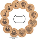 12 Kurken Onderzetters met Houder - Katten, Rozen, Koffiepri