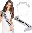 Happy Birthday Tiara en Sjerp-Met text "Birthday Queen"- Ideaal als Cadeau voor Verjaardagen-birthday diadeem-Zilver