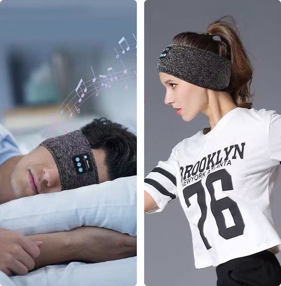 Merkloos Bluetooth 2-in-1 Hoofdband & Slaapmasker Grijs