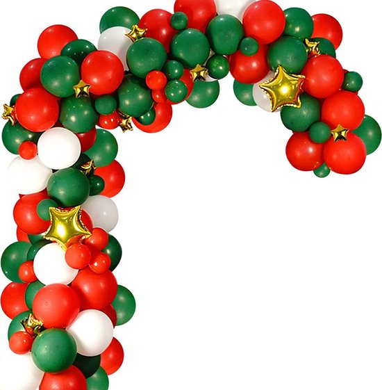 131 delige KerstBallonnenboog- Ballonnenset- Feest/ Party-Verjaardag-jubileum-kerstdecoratie met ster-rood en groen