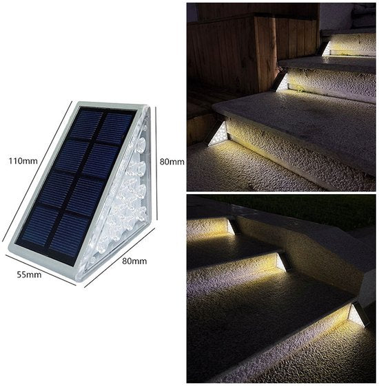 2 stuks Solar Trapverlichting Driehoekig 13 LED – Warm Licht – 2 stuks – Aluminium – Weerbestendig – Energiezuinig