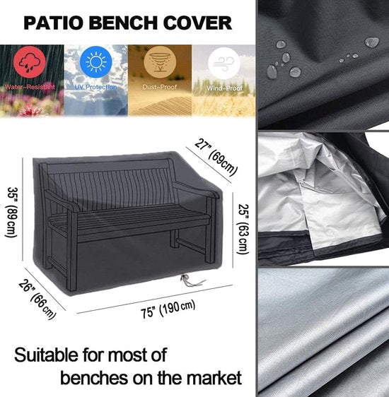 Hoogwaardige Waterdichte Hoes voor 4-zitsbanken -Premium Oxford Stof met Sterk PVC- Duurzaam Comfort in Alle Seizoenen 190x66x89cm