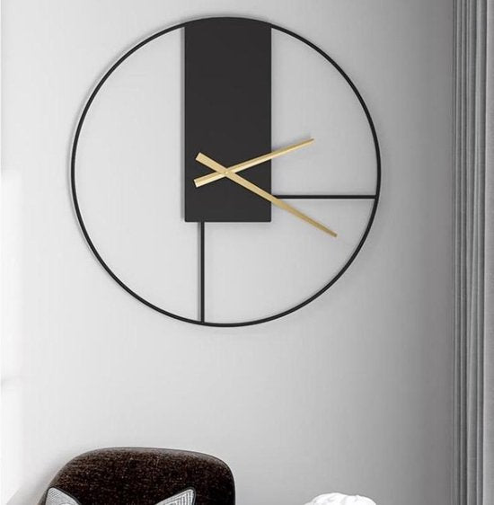 Moderne Nordic wandklok transparant zwart frame ⌀43 cm