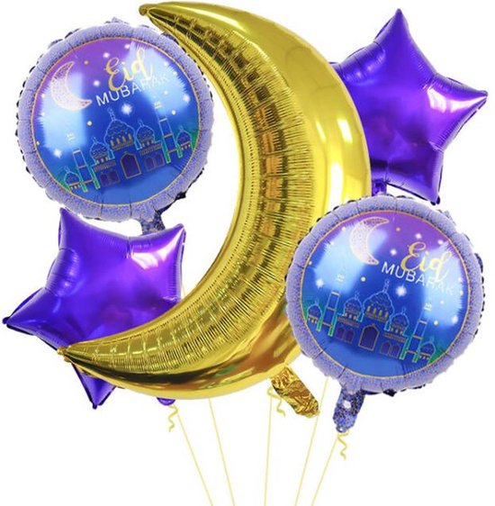 5 stuks Aluminium Folie Ballonnen-islamitische Ballonnen Set-eid mubarak