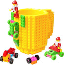 Build on Brick Mug - geel - 350 ml - bouw je eigen mok met bouwsteentjes - BPA vrije drinkbeker cadeau voor kinderen of volwassenen - koffie thee limonade of andere dranken - pennenbeker - creatief accessoire voor op bureau -HnD
