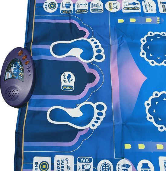 Multifunctionele Interactieve Educatieve Gebedsmat - Islamitische Educatief- Leer en Verfijn Salah Stap voor Stap met Aanraaktechnologie-blauw 111*71CM