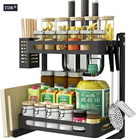 Multifunctioneel 2-laags Keukenrek - Zwart