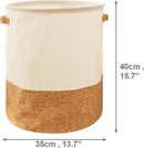 TDR - Katoenlinnen Opbergmand - Waterafstotende Binnenlaag - Speelgoedmand, Wasmand, handvaten , Opvouwbaar - 49 Liter - Wit & Kurk