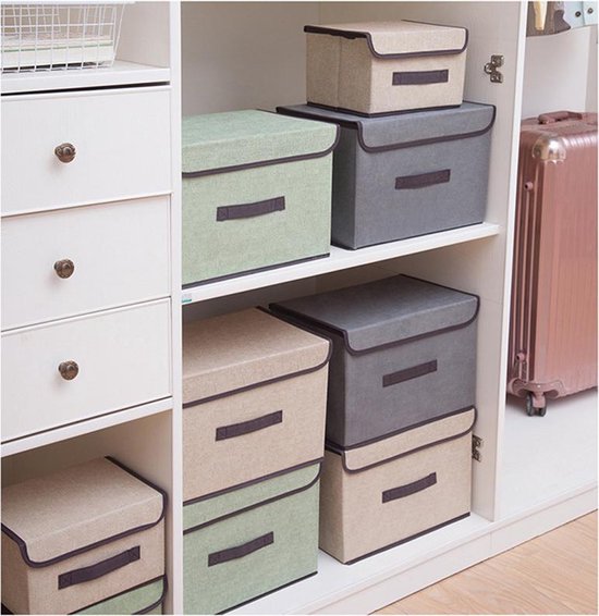 2x Opvouwbare opbergbox beige 37x24x24 cm, stevig materiaal