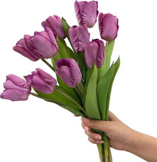Merkloos 10 stuks Kunsttulp - Realistisch, Duurzaam, Paars