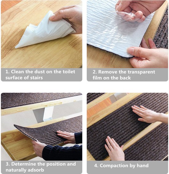 15 stuks Luxe en Trendy Trapmatten voor binnen - Stijlvol Design-Zelfklevend en Antislip-donkerbruin 75.5x20CM