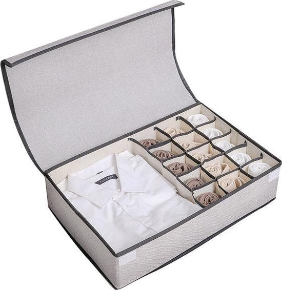 Kledingorganizer 16 vakken - sokken & ondergoed, grijs