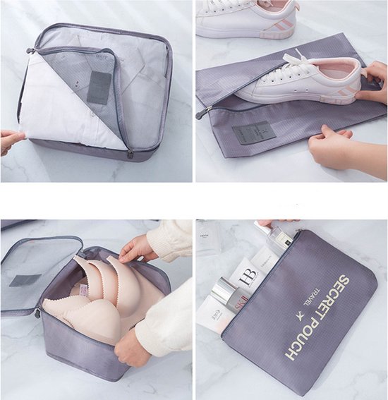 Merkloos 7-delige Packing Cubes Organizer - Grijs