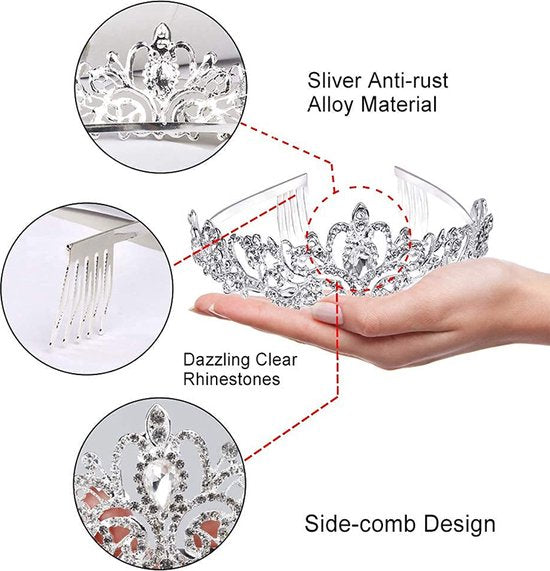 Unikorf Diadeem Kroon met Zijdelingse Kammen - Zilver