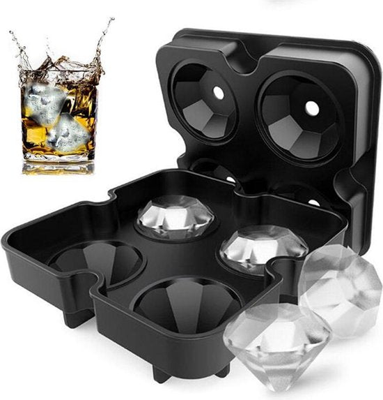 Siliconen Ijsklontjes Diamanten Vorm - Ijsbal Maker Met Deksel - Ijsklontjes maken- 4 vormen - Whiskey Ice Cube Ballen