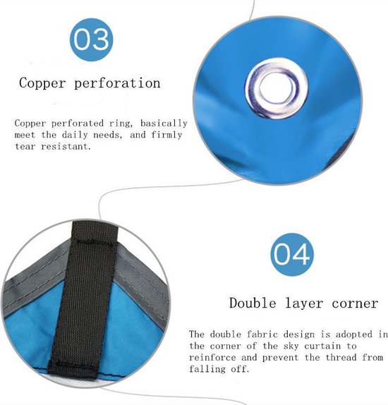 TDR - Outdoor Draagbaar Zonnescherm Met Opbergtas - Waterdicht - Tarps voor Kamperen 320 * 250cm - 3-4 Personen - Blauw