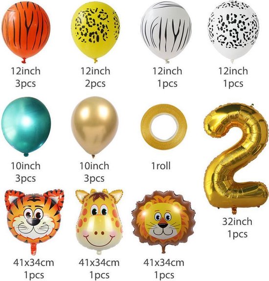 19 delig verjaardag ballonnen set - 2 jaar - Thema: Dieren