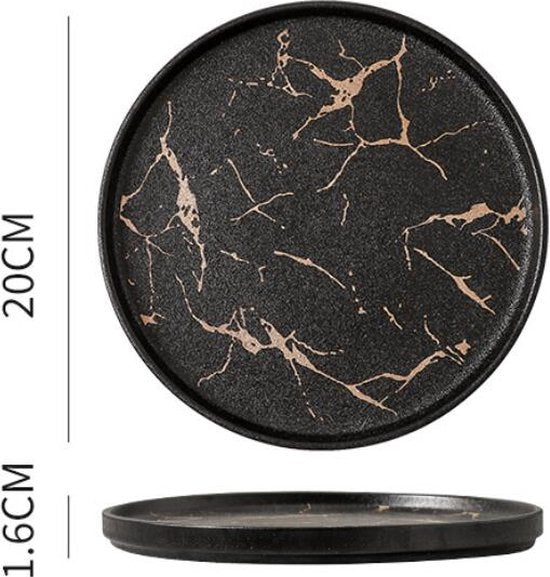 2-delige Luxe Marmeren Bordenset -Stijlvol Serveerbord voor Diner en Lunch- Modern & Stijlvol Ontwerp-Mat Zwart (Ø25,2 cm & Ø20 cm)