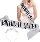 Happy Birthday Tiara en Sjerp-Met text "Birthday Queen"- Ideaal als Cadeau voor Verjaardagen-birthday diadeem-Zilver