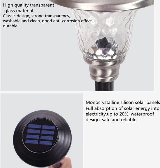 Xtraworks - 4 Stuks LED lamp op zonne Solar gazonlamp - RVS - Waterdichte Tuinverlichting Voor Buiten - Zilver- koel wit licht