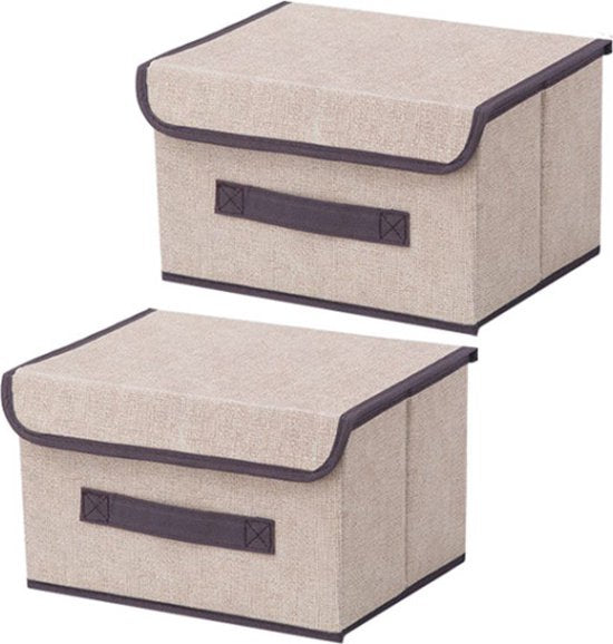2x Opvouwbare opbergbox beige 37x24x24 cm, stevig materiaal