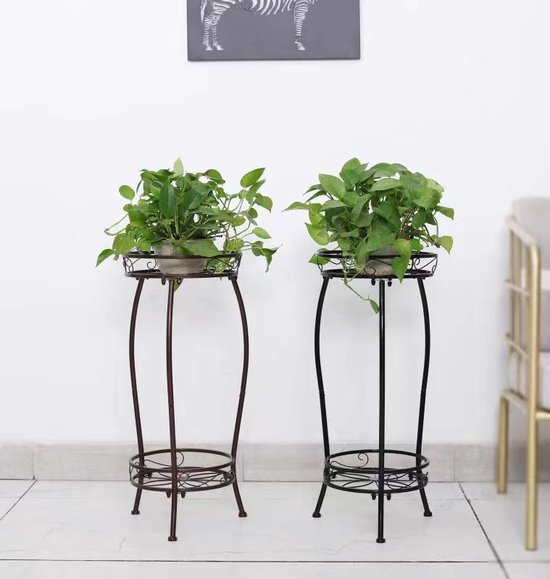 2-laagse Metalen Plantenstandaard - Zwart 30x30x68cm